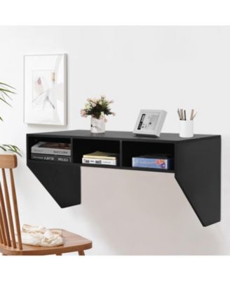 Wall Mounted Floating Sturdy Computer Table with Storage Shelf