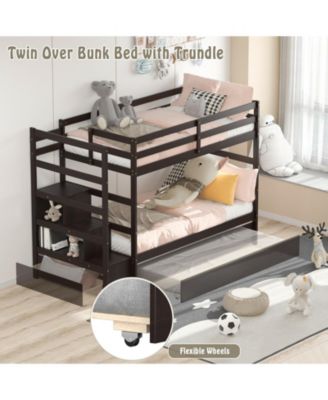 Twin Over Twin Bunk Bed with Storage Shelf and Drawer