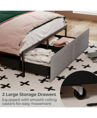 Full Size Bed Frame with LED Lights Drawer and Metal Slats-Full Size