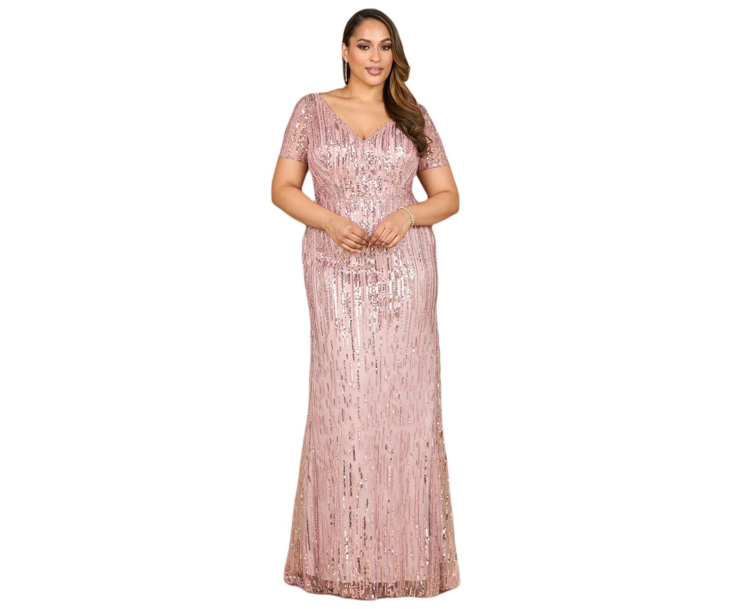 Женские платья Lara Short Sleeve, Beaded Mermaid Gown, цвет: Пыльный розовый — фото 3