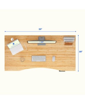 E7-COMMERCIAL 55  W Electric Adjustable Standing Desk, Curved Bamboo Top, White Frame