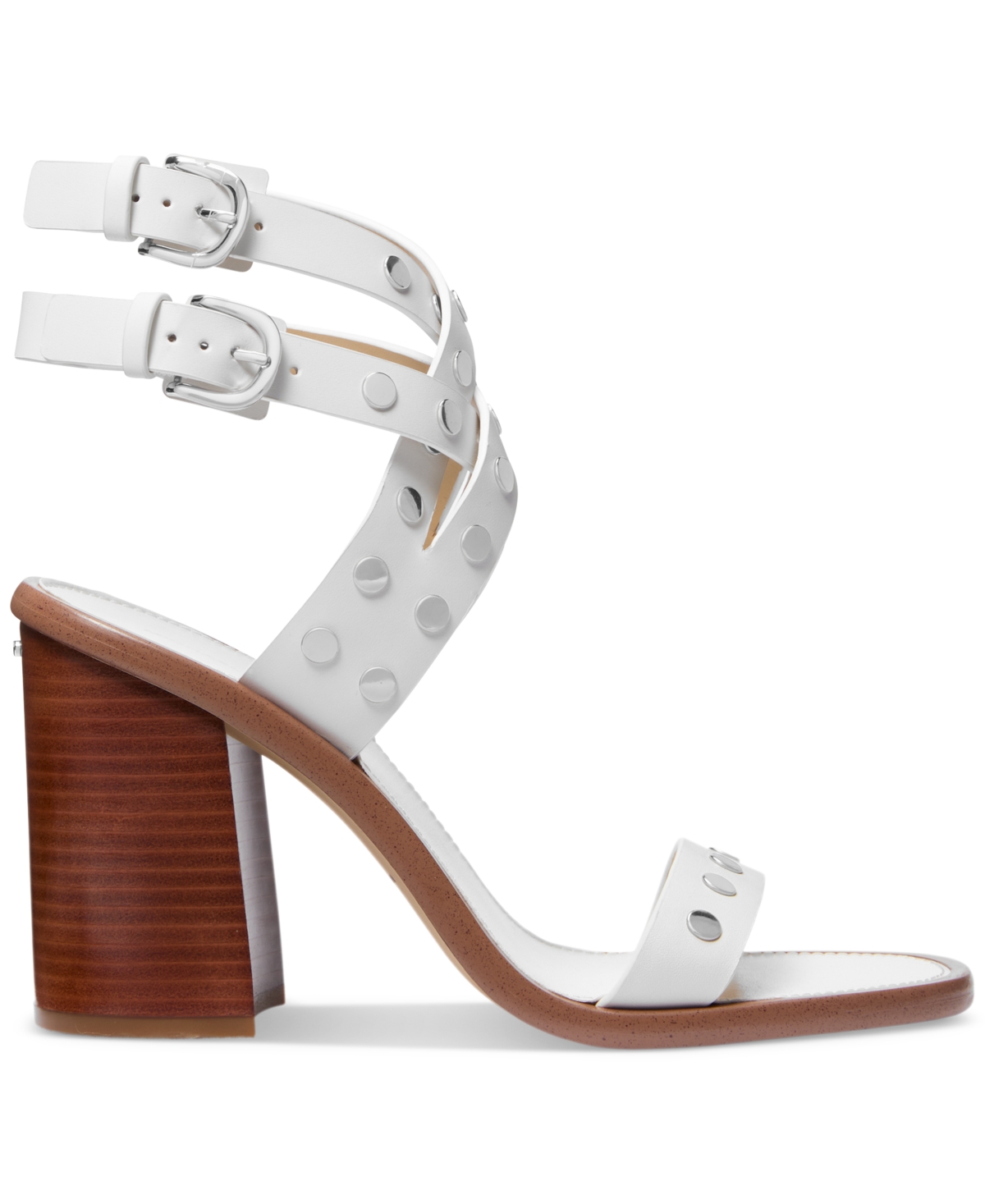 Michael Kors Irene Studded Leather Block Heel Sandal In Optic White
