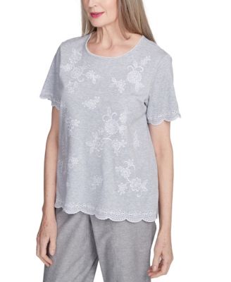 Women's Crystal Springs Embroidered Tossed Flower Crew Neck T-Shirt