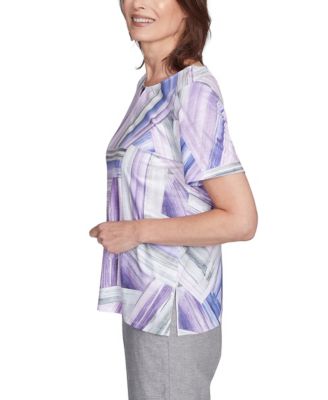 Women's Crystal Springs Brushstroke-Stained Glass Keyhole Neck T-Shirt