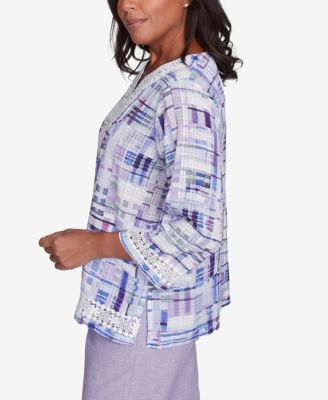 Women's Crystal Springs Watercolor Plaid Lace Neck Top