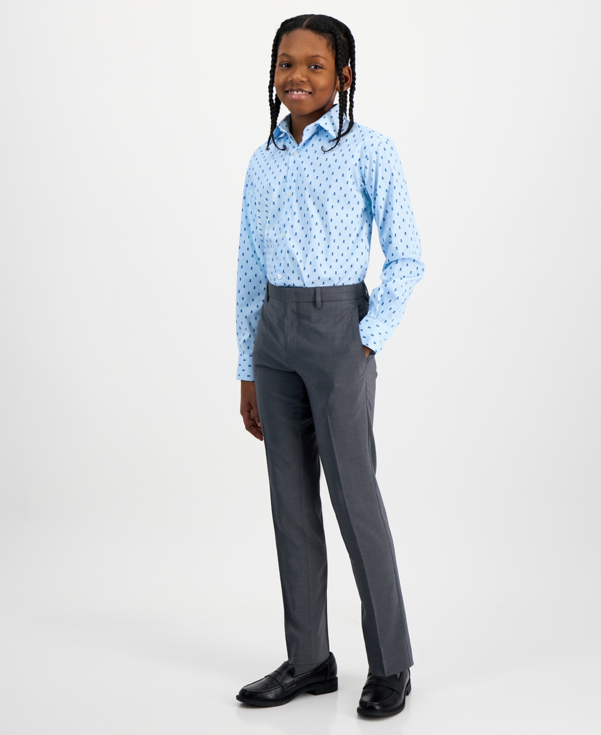 Michael Kors Big Boys Collared Classic Shirt In Blue,white