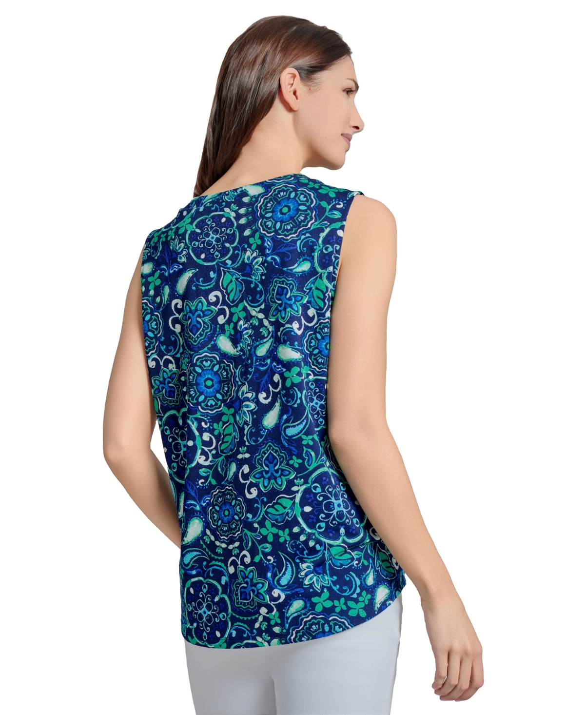 Jones New York Floral Sleeveless Shell In Pacific Navy Multi