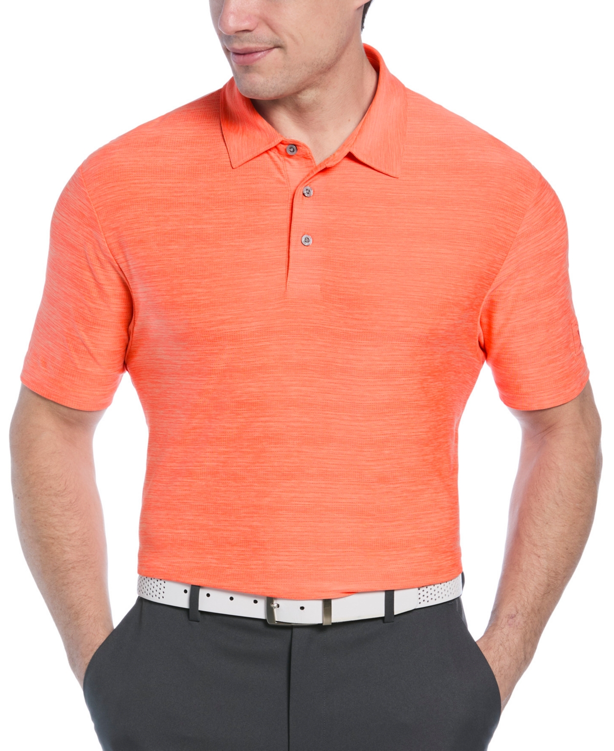 Men's Jaspe Airflux Short Sleeve Striped Golf Polo Shirt - Living Coral Heather