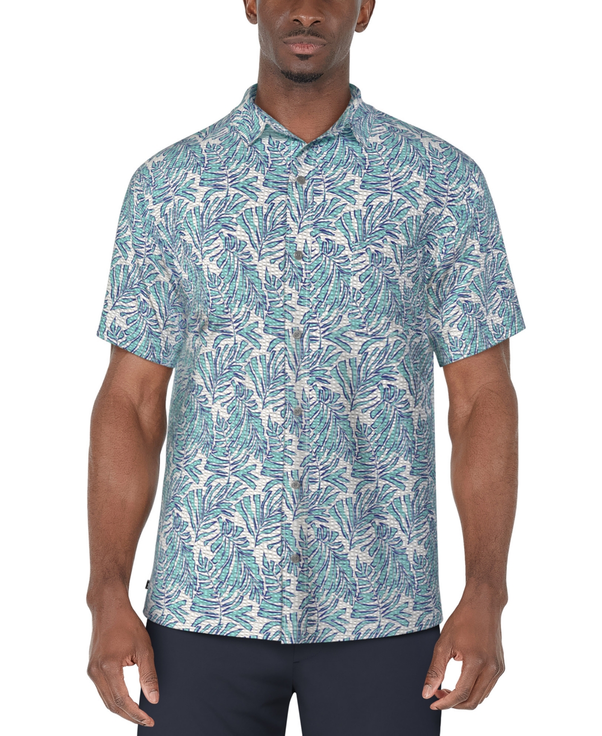 Men's Short Sleeve Seersucker Palm Print Golf Polo Shirt - Bright White