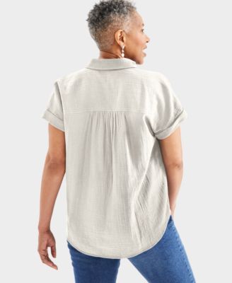 Women's Cotton Gauze Short-Sleeve Button Up Shirt, Created for Macy's