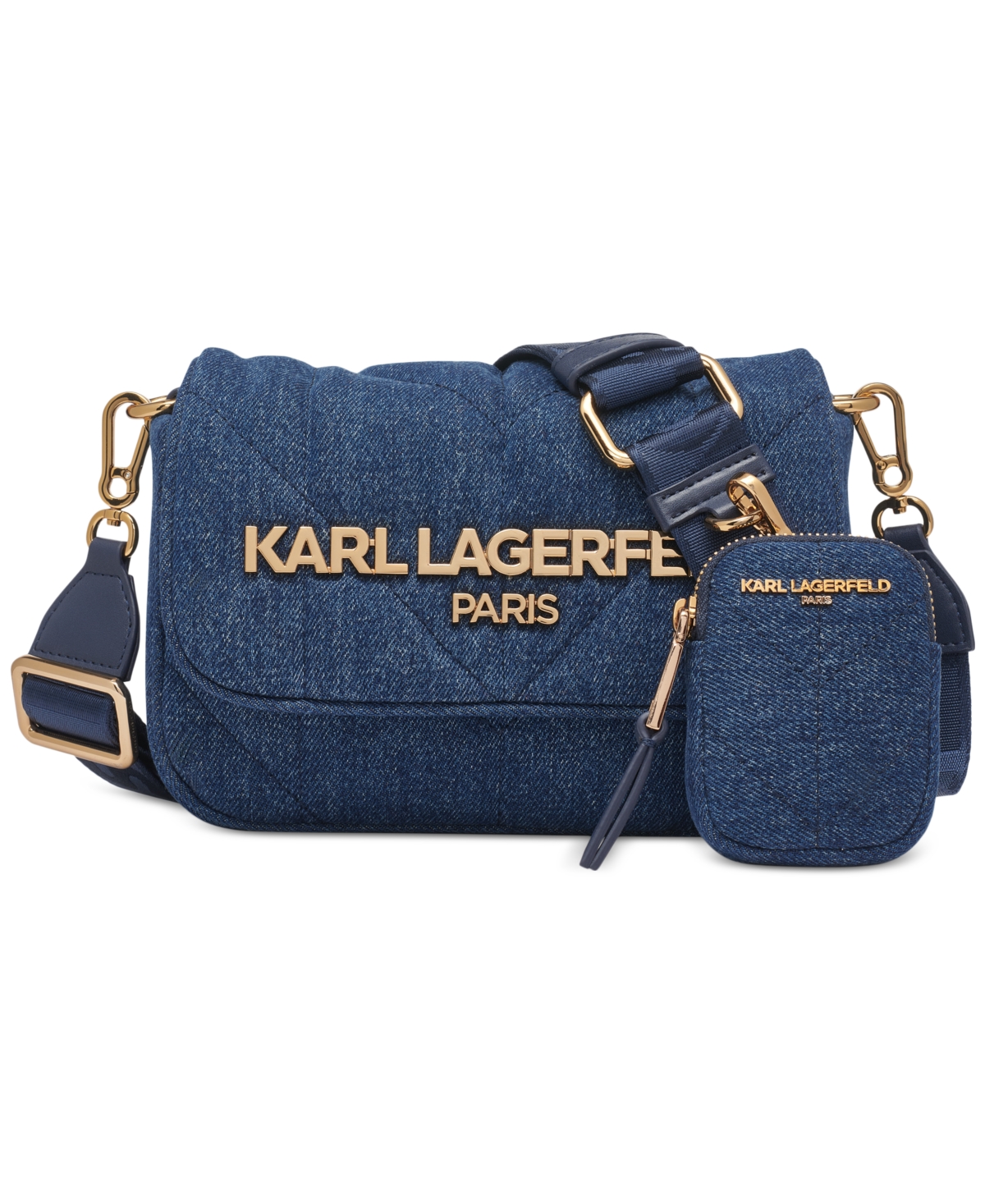 KARL LAGERFELD VOYAGE QUILTED DENIM CROSSBODY BAG 