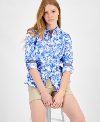 売れ筋商品|||トミー ヒルフィガー カットソー トップス レディース Women's Floral Gingham Cotton Shirt Sky Captain Multi Tommy Hilfiger Women's Floral Gingham Cotton Shirt - Macy's