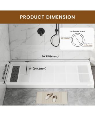 60"W X 30"D SMC Single Threshold Shower Base Anti-Slip Shower Pan, Drain Assembly & Drain Cover Included