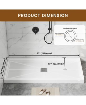 60"W X 36"D SMC Single Threshold Shower Base Anti-Slip Shower Pan, Drain Assembly & Drain Cover Included
