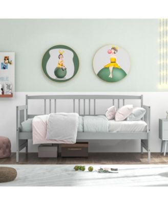 Twin Size Wooden Slats Daybed Bed with Rails