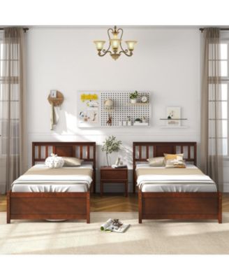 Wooden Platform Bed with Headboard and Slat Support-Twin Size