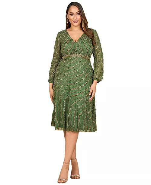 women's beaded midi dress with long sleeves