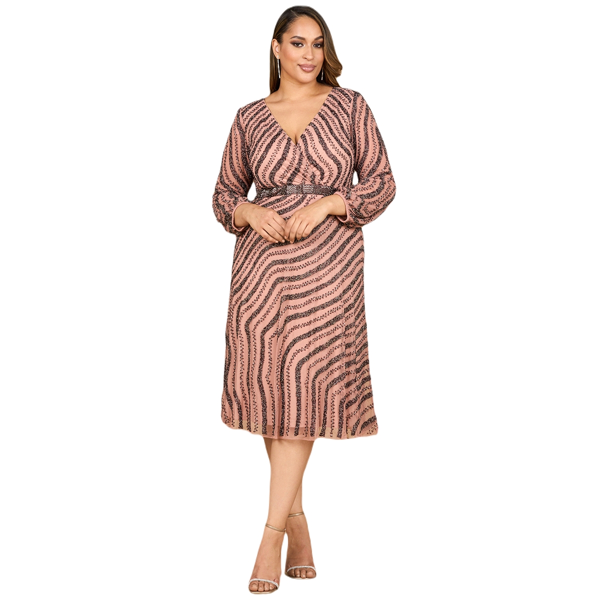 Women's Beaded Midi Dress with Long Sleeves - Vintage lilac