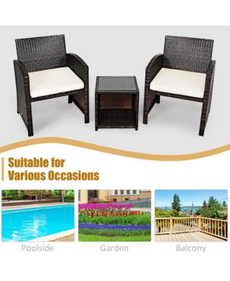 3PCS Patio Rattan Wicker Furniture Cushion Sofa Coffee Table