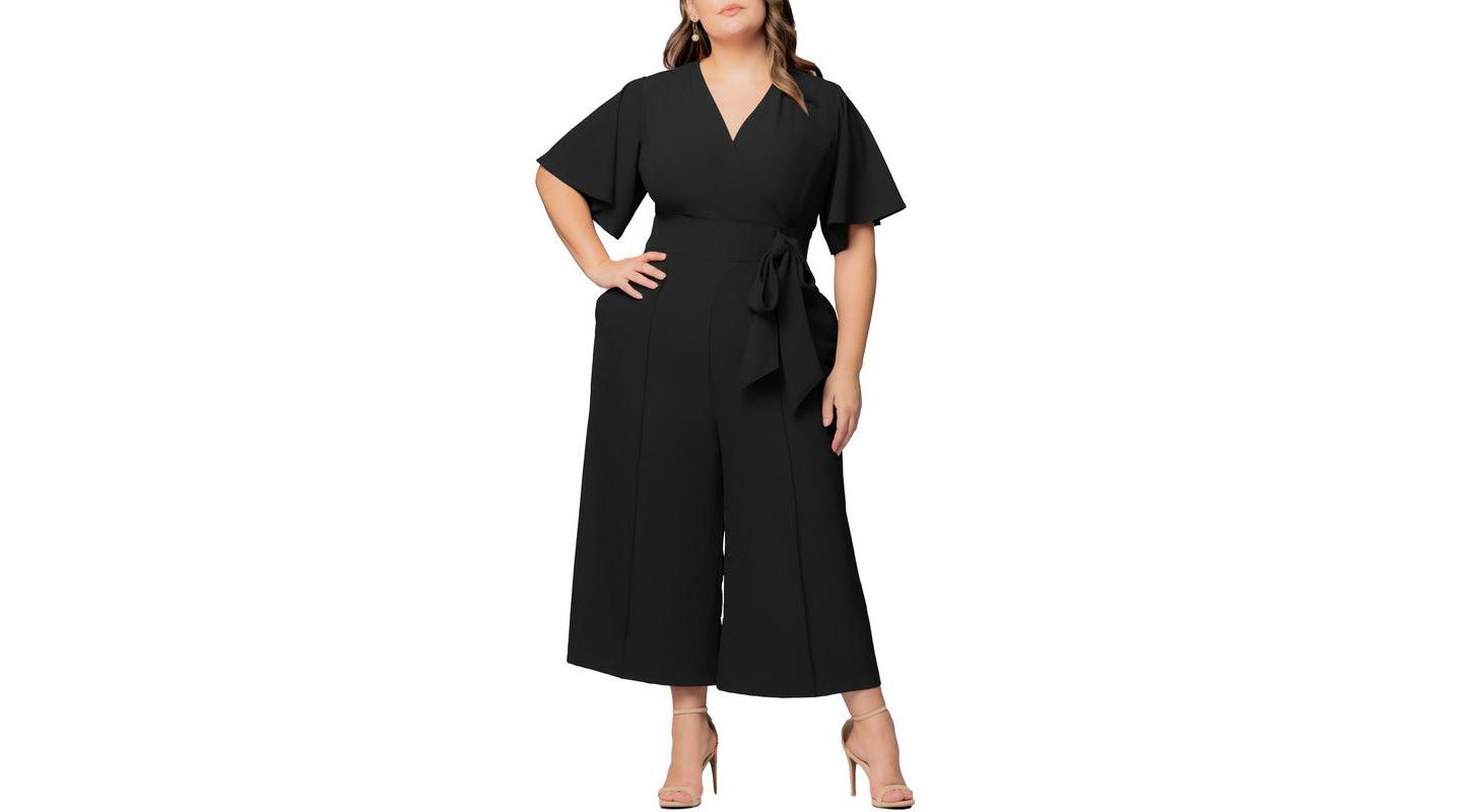 Женский комбинезон Kiyonna Plus Size Evelyn Cropped Wide Leg Jumpsuit, цвет: Чёрный — фото 1