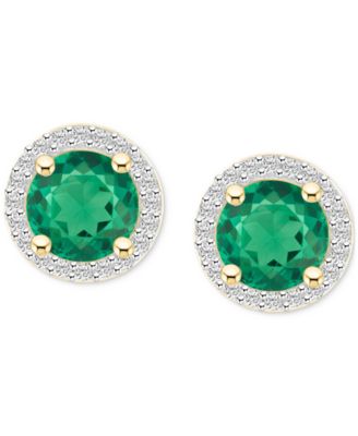 Lab-Created Emerald (1-1/2 ct. t.w.) & Lab-Created White Sapphire (1/5 ct. t.w.) Halo Stud Earrings in 10k Gold