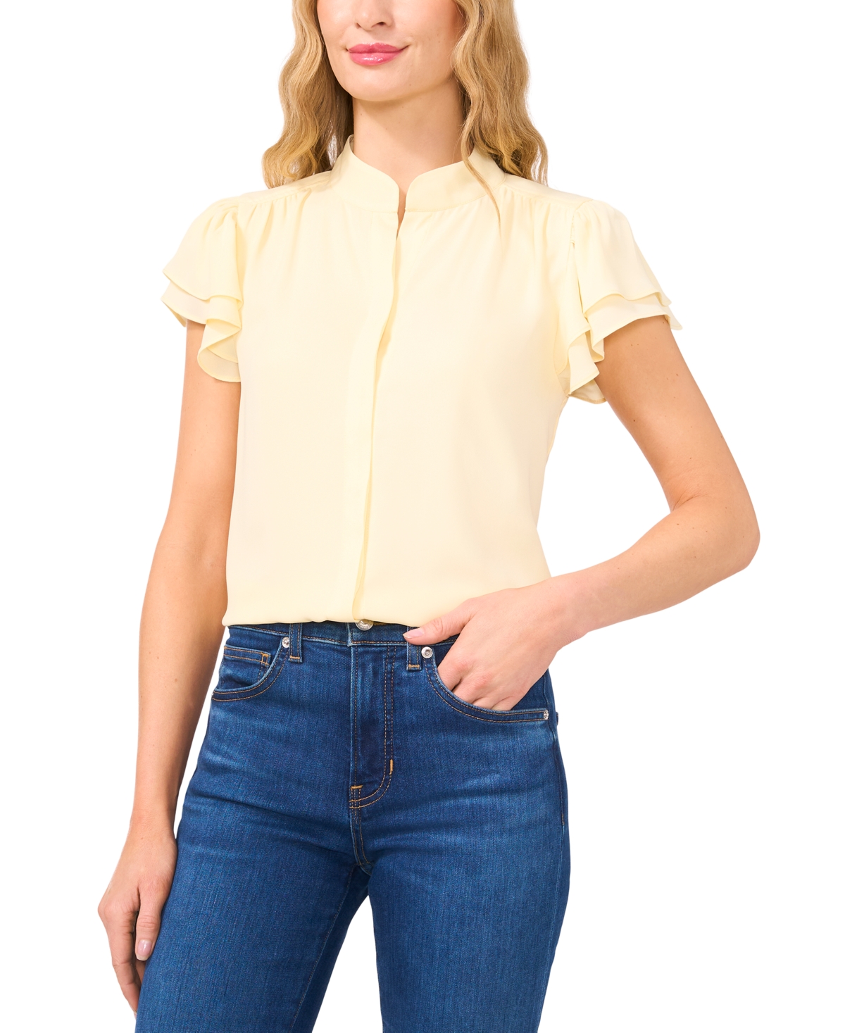 CECE WOMEN'S FLUTTER-SLEEVE BUTTON-FRONT BLOUSE 