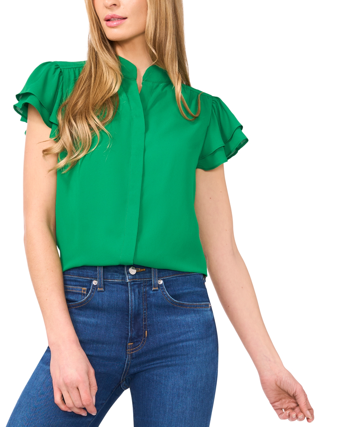 Women's Flutter-Sleeve Button-Front Blouse - Lemon Drop