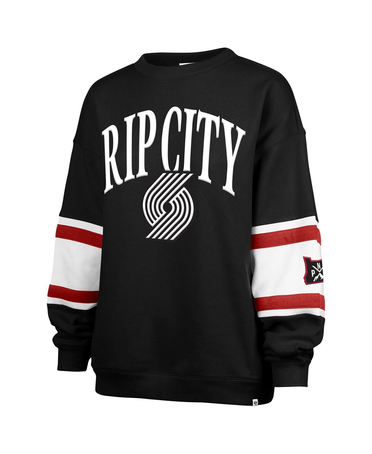 47 BRAND WOMEN'S BLACK PORTLAND TRAIL BLAZERS 2024/25 CITY EDITION STEADFAST PANELED PULLOVER SWEATSHIRT 