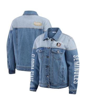 Women's Denim Florida State Seminoles Sleeve Hit Color Block Button-Down Denim Jacket