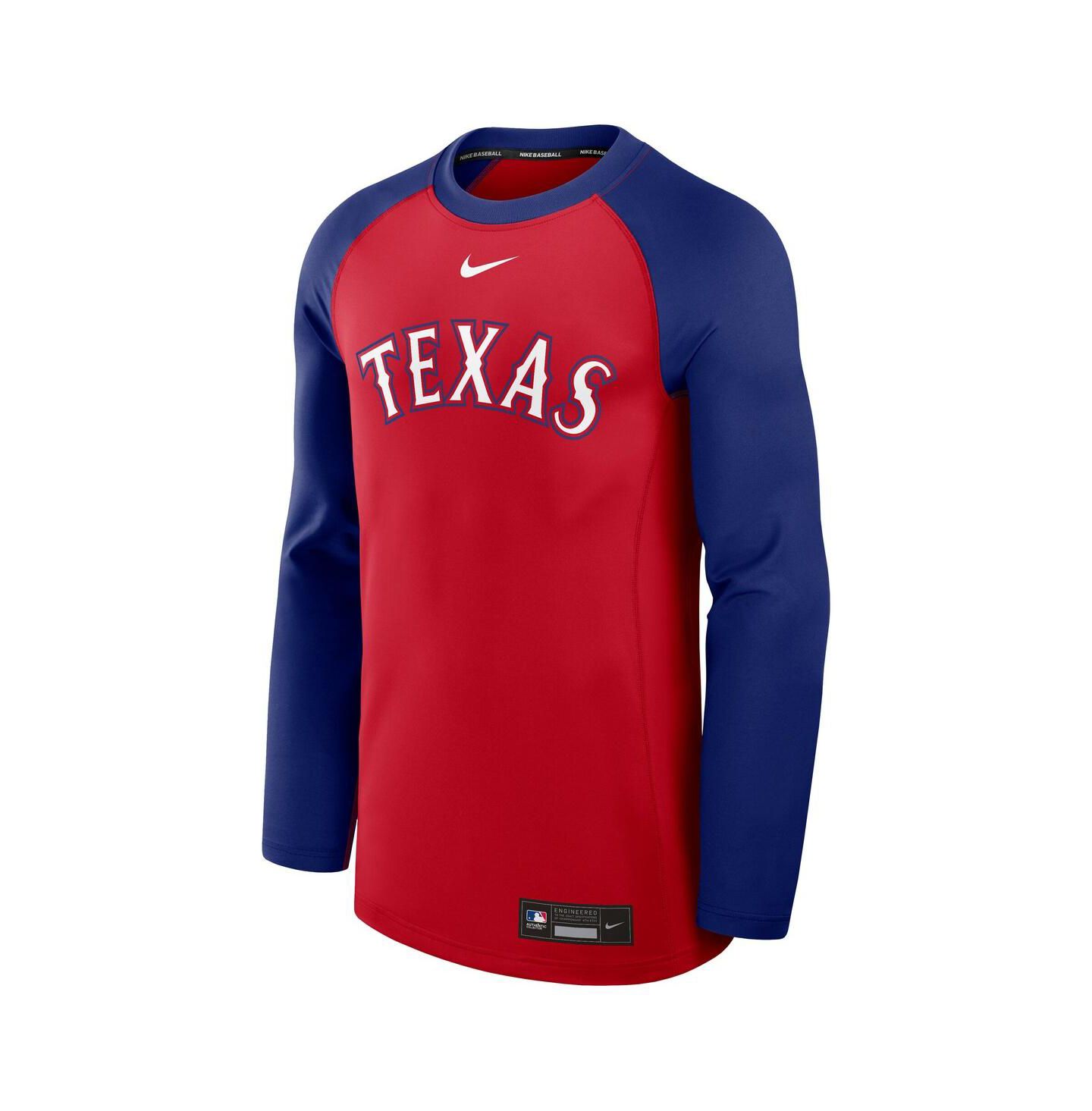 Мужская футболка Nike Red/Royal Texas Rangers Authentic Collection Game Time Raglan Performance Long Sleeve — фото 3