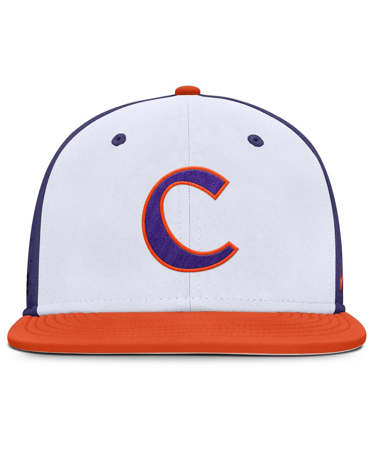 Nike Men's White/purple Clemson Tigers On-field Dugout True Performance Fitted Hat In White,purple