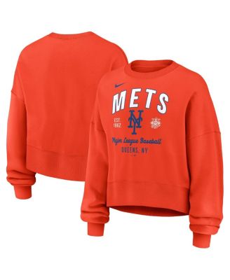 Nike - Women's Orange New York Mets Oversized Long Sleeve Cropped Pullover Sweatshirt