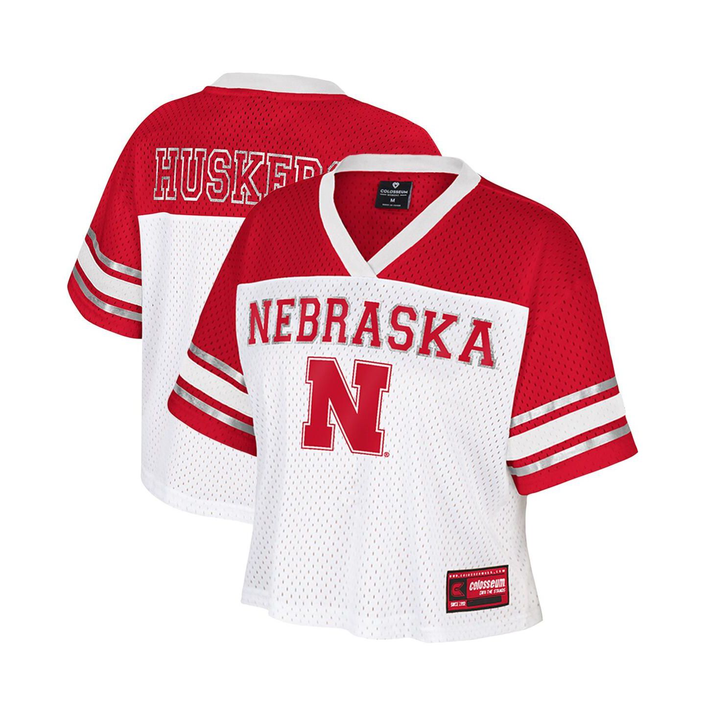 Женский топ Colosseum White Nebraska Huskers Treasure Cropped Football Jersey — фото 1