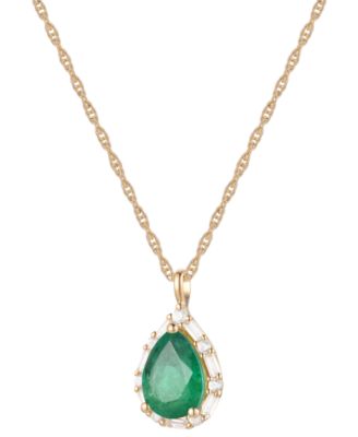 Emerald (1 ct. t.w.) & Diamond (1/5 ct. t.w.) Teardrop Halo 18" Pendant Necklace in 14k Gold (Also in Ruby & Sapphire)
