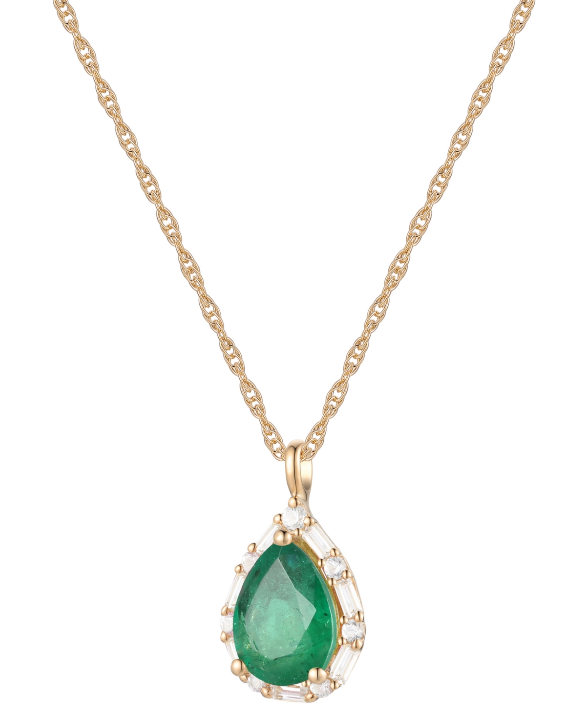 Macy's Emerald (1 Ct. T.w.) & Diamond (1/5 Ct. T.w.) Teardrop Halo 18" Pendant Necklace In 14k Gold (also I In Emerald
