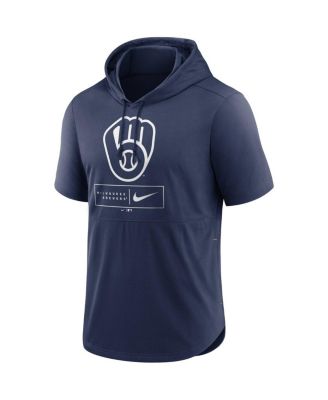 Men's Navy Milwaukee Brewers Logo Lockup Performance Short-Sleeved Pullover Hoodie