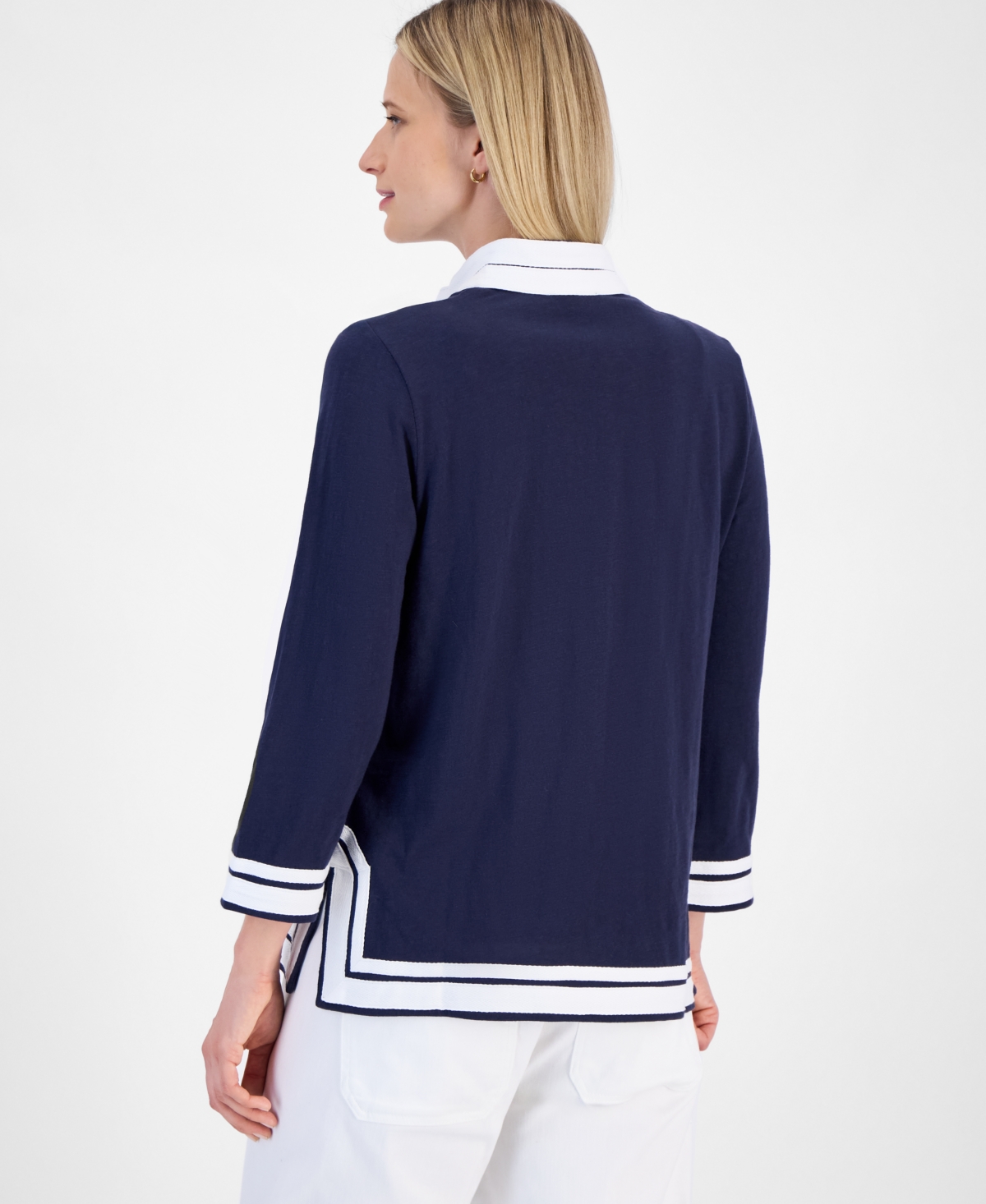 Nautica Jeans Women's Cotton Contrast-trim Tunic Top