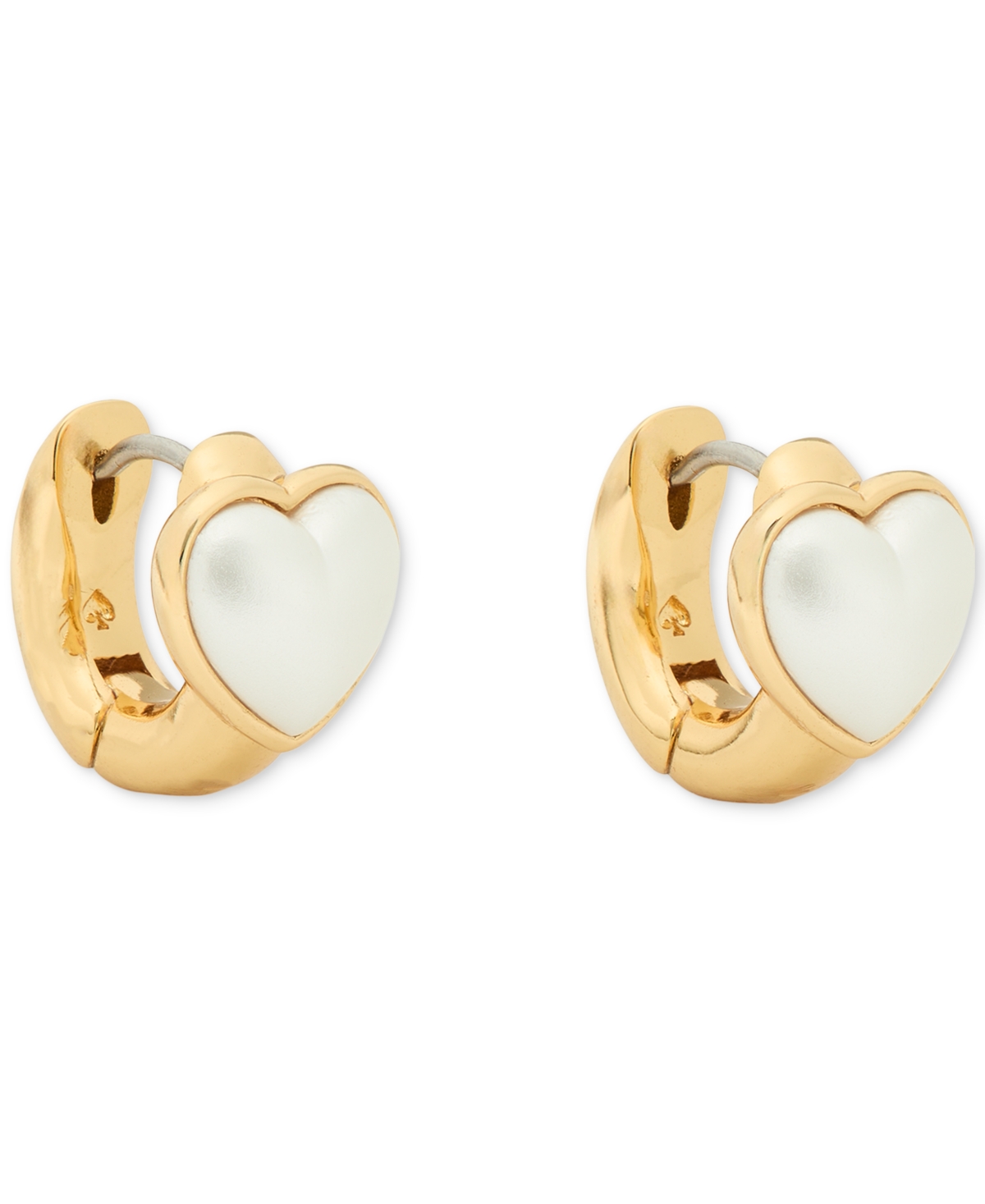 Kate Spade Gold-tone Small Cubic Zirconia Heart Huggie Hoop Earrings, 0.51" In Imitation Pearl