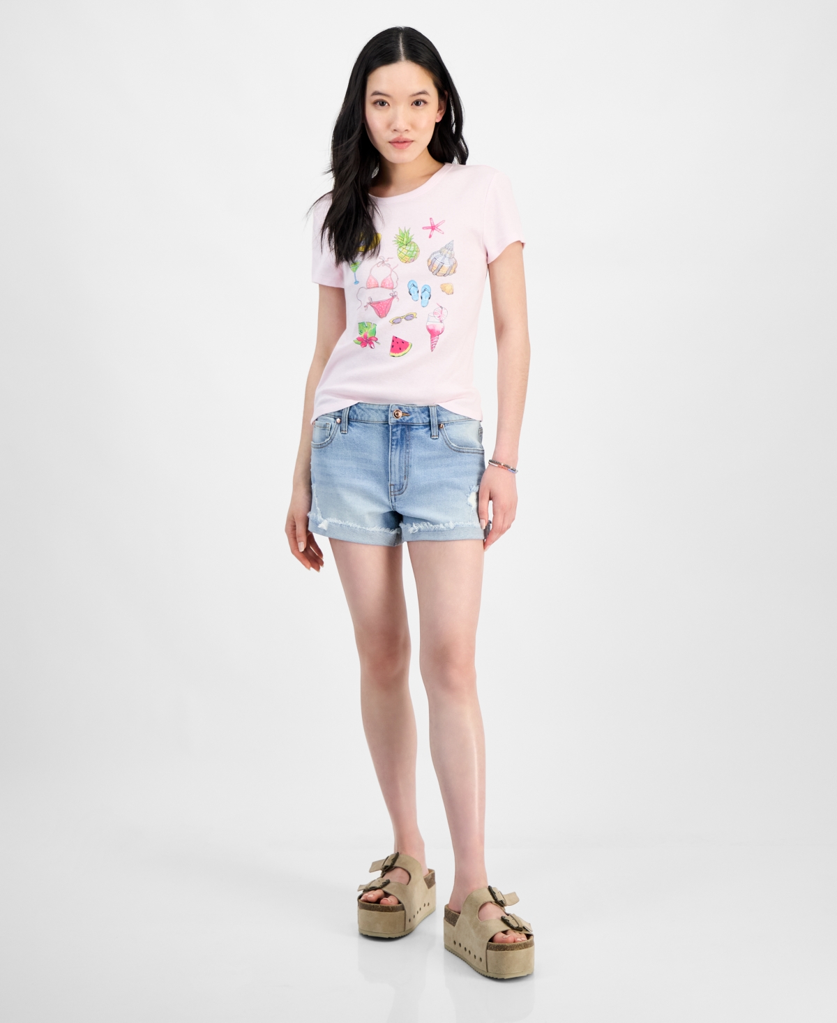 Juniors' Mid-Rise Fringe-Cuff Shorts - Dolce Vita