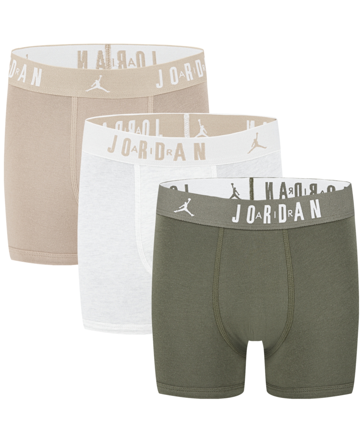 Jordan Big Boys Flight Dri-fit Cotton Core Boxer Briefs, Pack Of 3 In Medium Olive