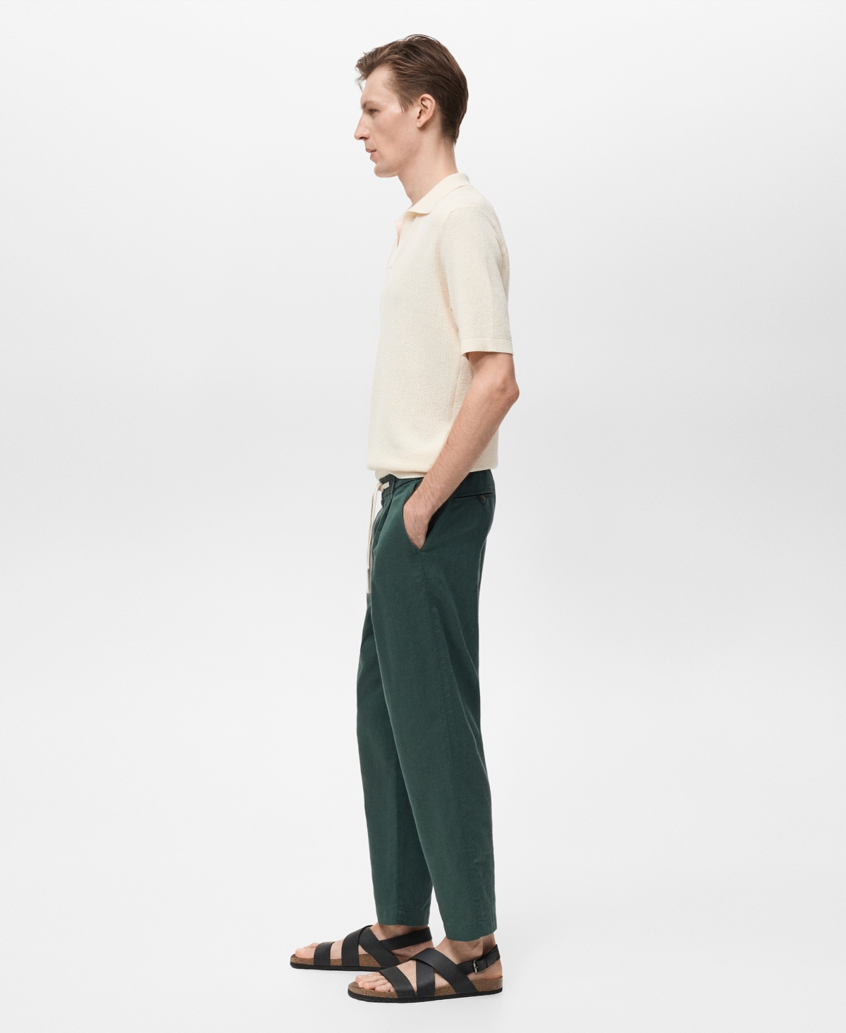 Mango Men's Eu Slim-fit Linen-blend Drawstring Pants In Dark Green