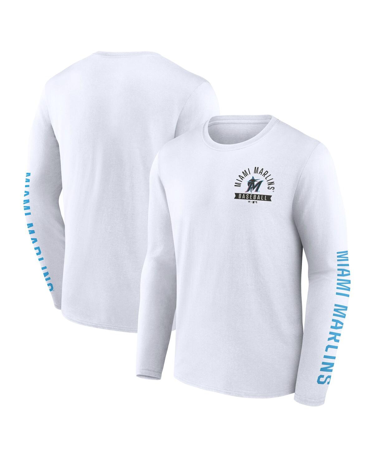 Fanatics Men's White Miami Marlins Press Box Long Sleeve T-shirt In White