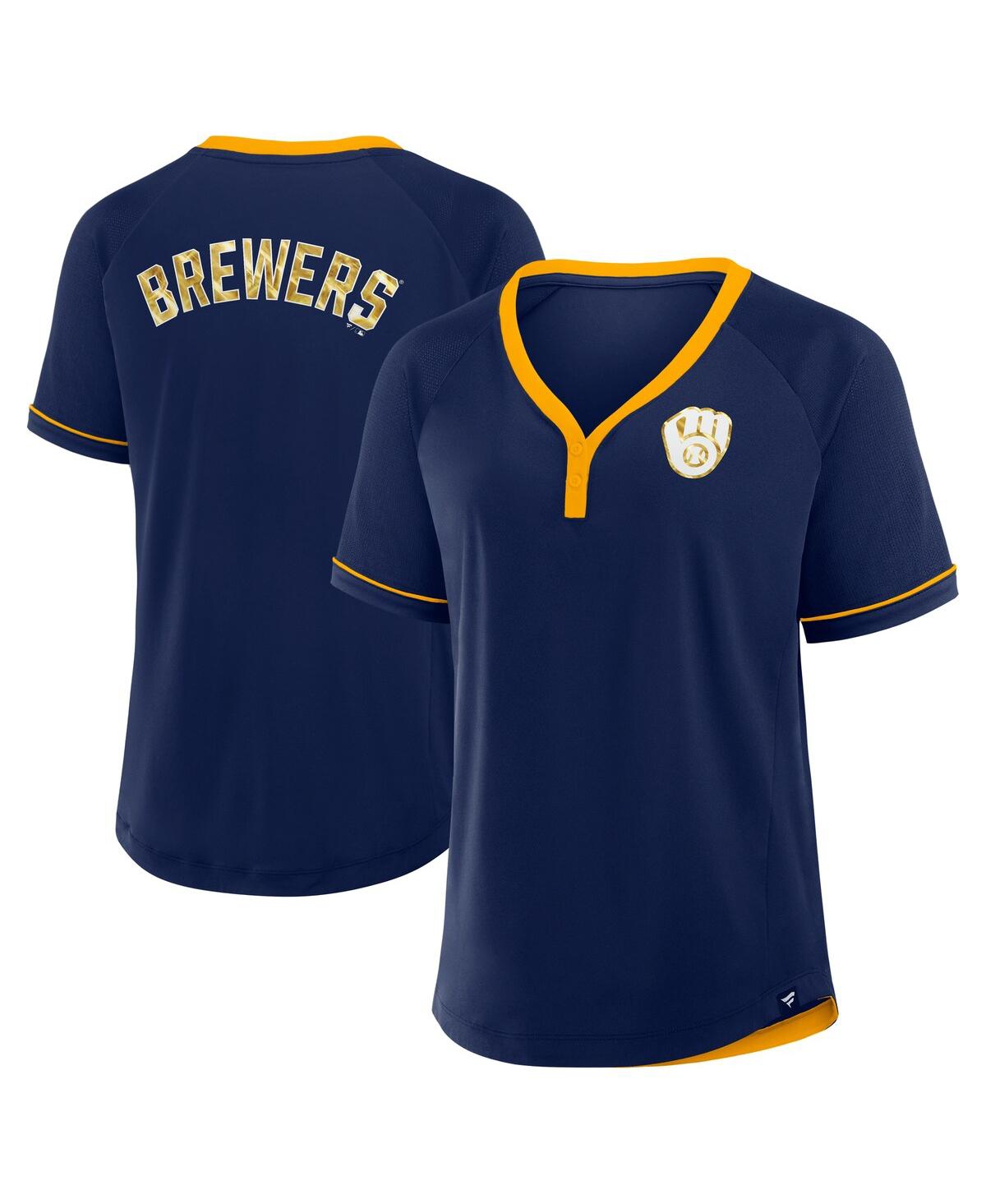 Fanatics Women's Navy Milwaukee Brewers League Diva Star Raglan V-neck T-shirt In Navy