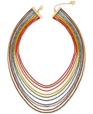 GUESS - Gold-Tone Rainbow Rhinestone Layered Necklace, 20" + 2" extender