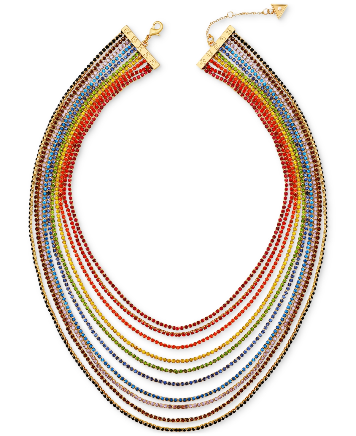 Gold-Tone Rainbow Rhinestone Layered Necklace, 20" + 2" extender - Gold