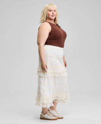 Trendy Plus Size Lace Ruffle-Trim Maxi Skirt, Exclusively at Macy's