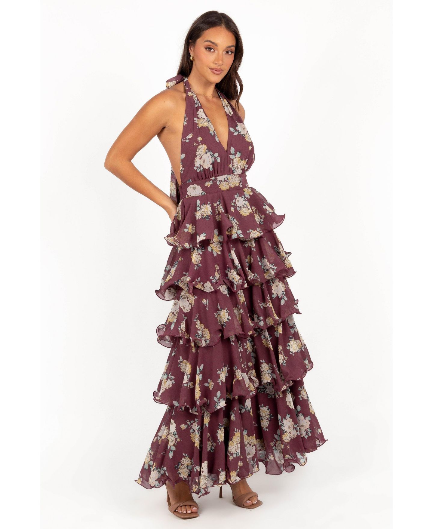 Женское платье Petal and Pup Kendall Maxi Halterneck, цвет: Тёмный винный — фото 3