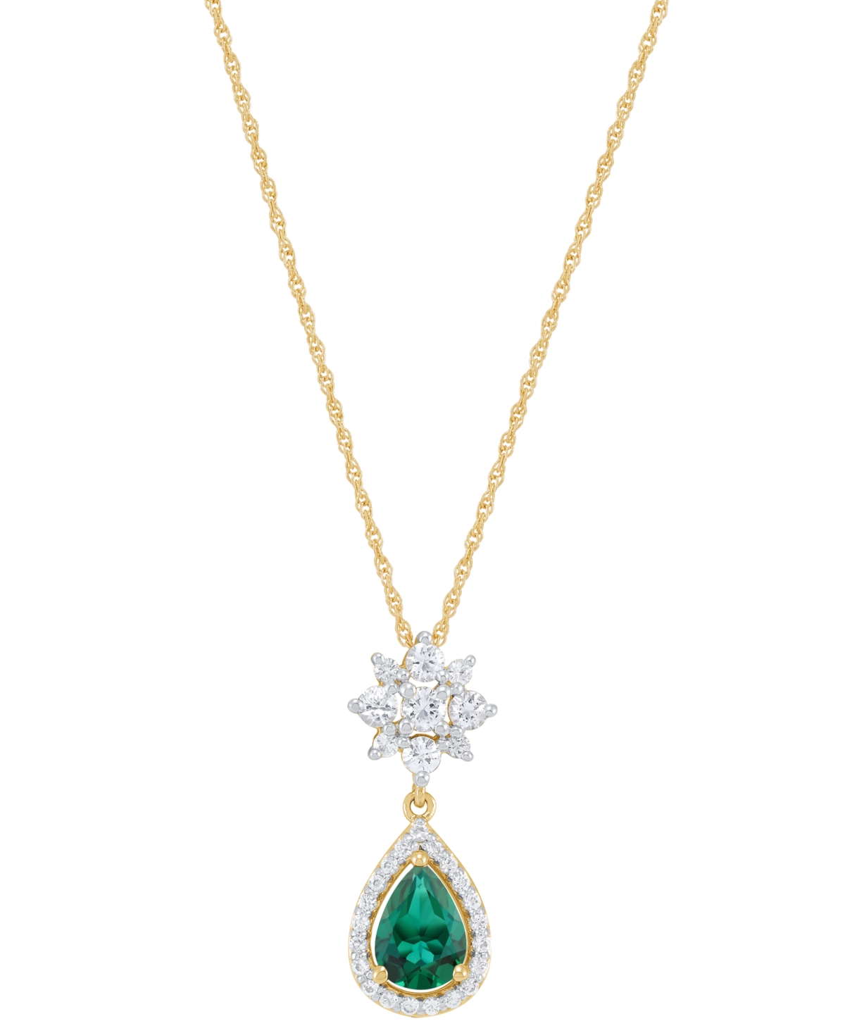 Macy's Lab-created Emerald (5/8 Ct. T.w.) & Lab-created White Sapphire (1/2 Ct. T.w.) Pendant Necklace In 1 In Emerald