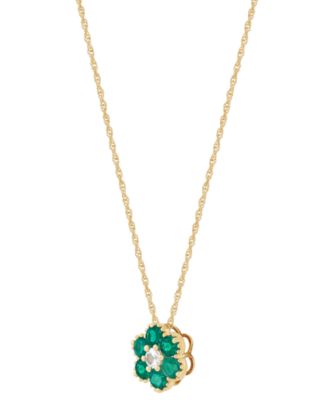2-Pc. Set Lab-Created Emerald (1-3/8 ct. t.w.) & Lab-Created White Sapphire (1/3 ct. t.w.) Flower Pendant Necklace & Matching Stud Earrings in 14k Yellow Gold-Plated Sterling Silver