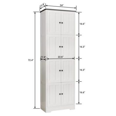24inch L x 12.8inch W x 72.4inch H Tall Storage Cabinet with 8 Doors and 4 Shelves White Wall Cabinet